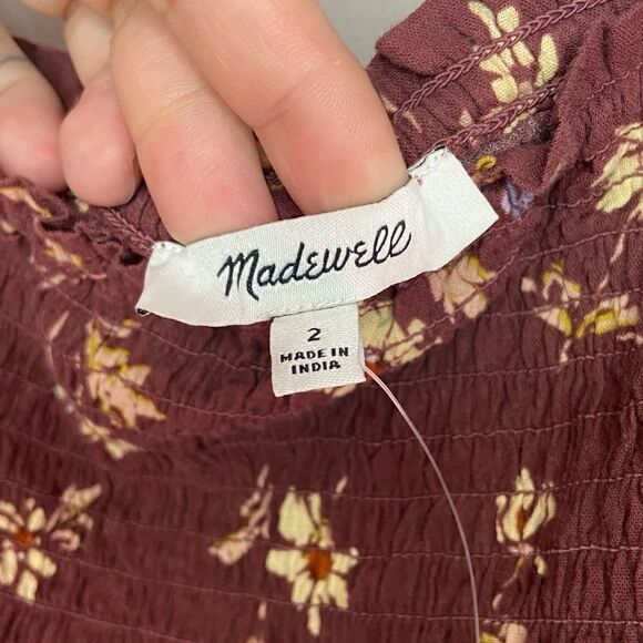 Madewell NWT Dark Merlot Floral Lucie Smocked Square-Neck Peplum Blouse Size 2 - Picture 6 of 8